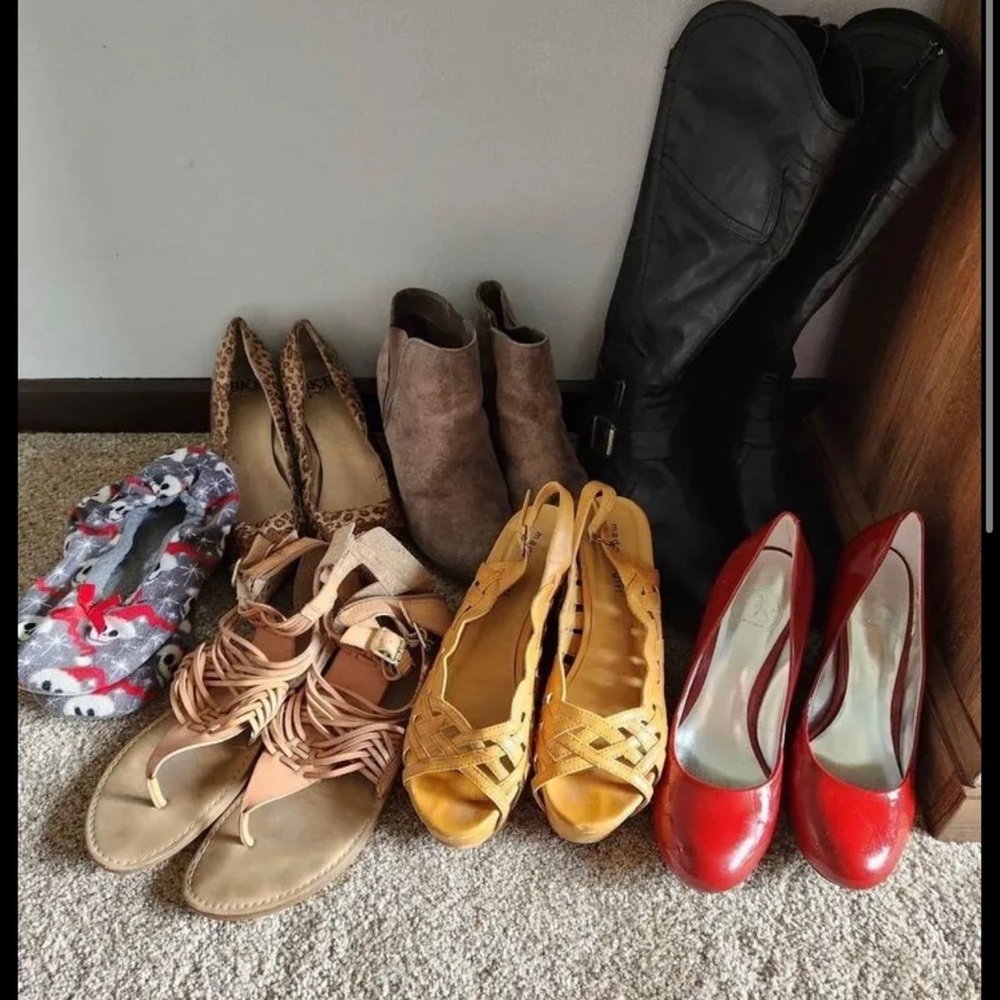 Lot of 9 shoes, boots, heels and flats size 8